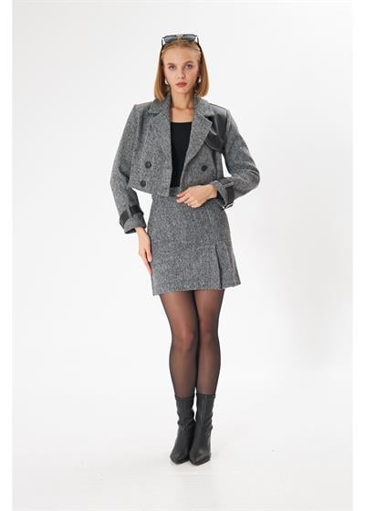 Balıksırtı Desenli Kısa Etek 