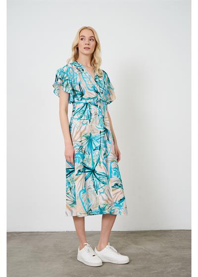 Beli Bağcıklı Baskılı Elbise