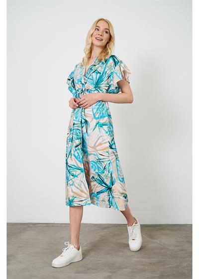 Beli Bağcıklı Baskılı Elbise