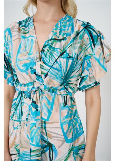 Beli Bağcıklı Baskılı Elbise