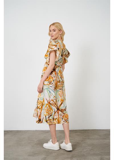 Beli Bağcıklı Baskılı Elbise