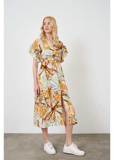 Beli Bağcıklı Baskılı Elbise