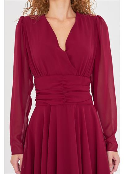 Beli Büzgülü Şifon Elbise 