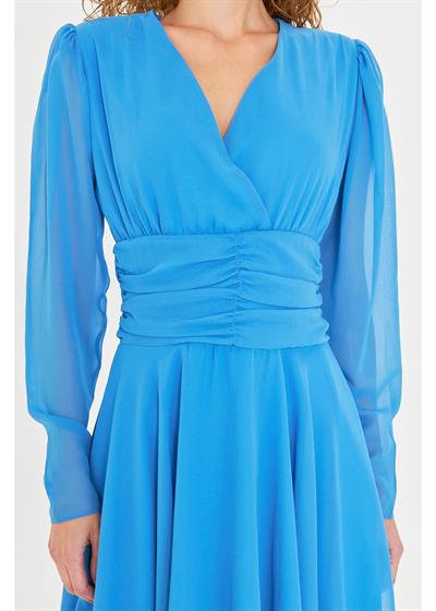 Beli Büzgülü Şifon Elbise