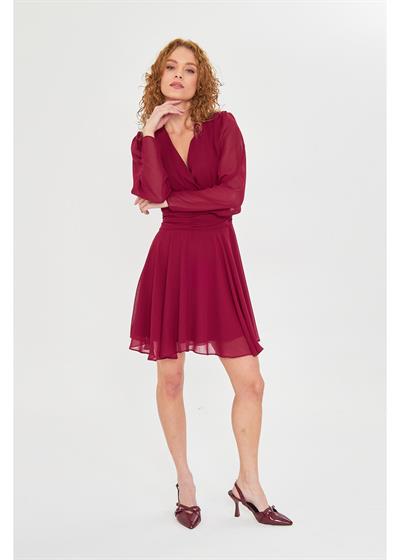 Beli Büzgülü Şifon Elbise 