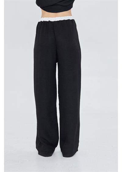 Beli Garnili Bağcıklı Keten Görünümlü Pantolon 