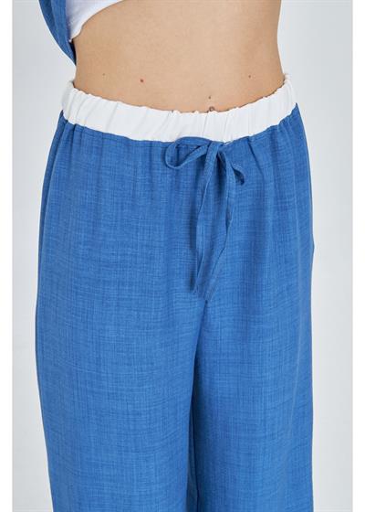 Beli Garnili Bağcıklı Keten Görünümlü Pantolon 