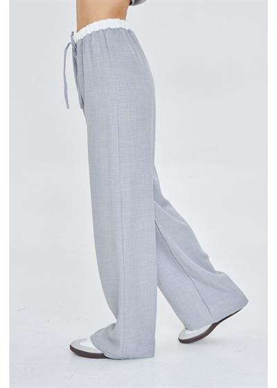 Beli Garnili Bağcıklı Keten Görünümlü Pantolon 