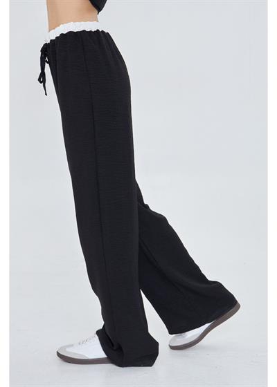 Beli Garnili Bağcıklı Keten Görünümlü Pantolon 