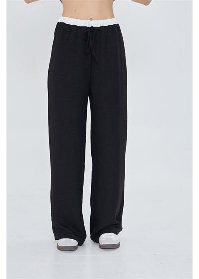 Beli Garnili Bağcıklı Keten Görünümlü Pantolon 