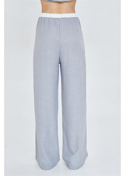 Beli Garnili Bağcıklı Keten Görünümlü Pantolon 