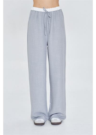 Beli Garnili Bağcıklı Keten Görünümlü Pantolon 