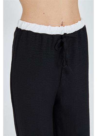 Beli Garnili Bağcıklı Keten Görünümlü Pantolon 
