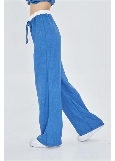 Beli Garnili Bağcıklı Keten Görünümlü Pantolon 