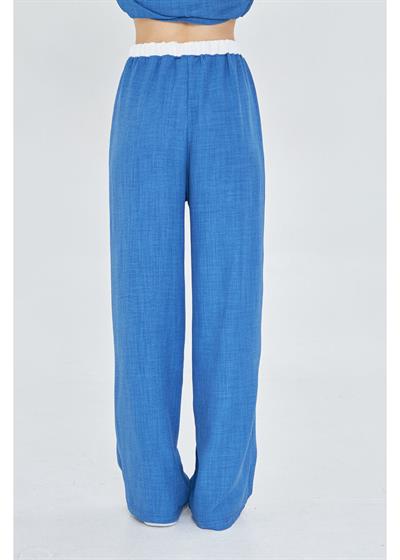 Beli Garnili Bağcıklı Keten Görünümlü Pantolon 