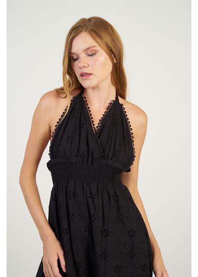 Beli Gipeli Askılı Brode Elbise