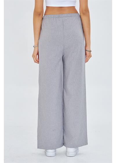 Beli Lastikli Çizgili Poliviskon Pantolon 