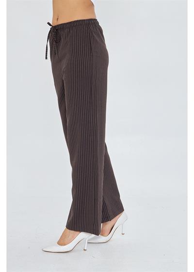 Beli Lastikli Çizgili Poliviskon Pantolon 