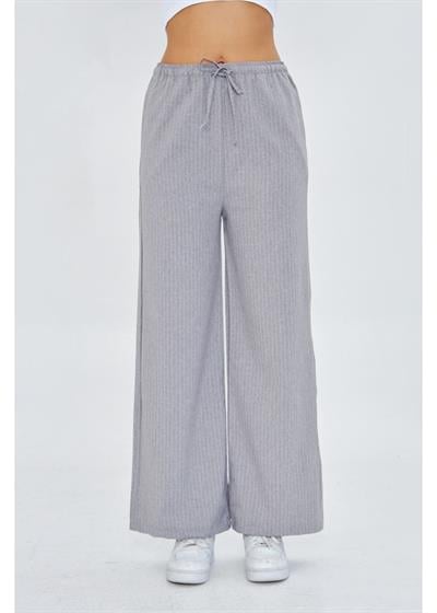 Beli Lastikli Çizgili Poliviskon Pantolon 