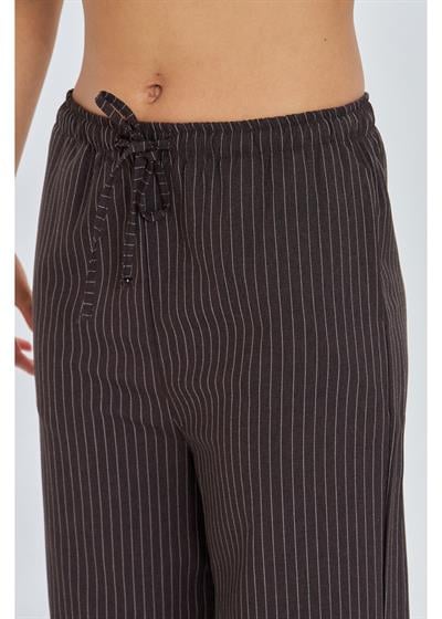 Beli Lastikli Çizgili Poliviskon Pantolon 