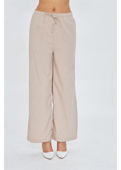 Beli Lastikli Çizgili Poliviskon Pantolon 