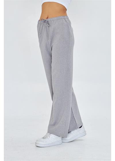 Beli Lastikli Çizgili Poliviskon Pantolon 