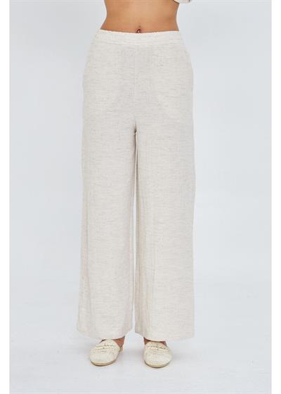 Beli Lastikli Yandan Cepli Müslin Keten Görünümlü Pantolon 