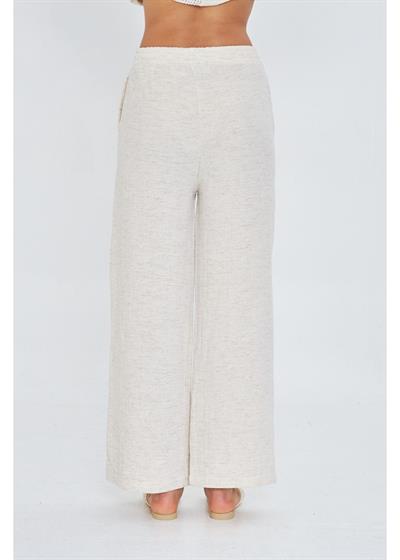 Beli Lastikli Yandan Cepli Müslin Keten Görünümlü Pantolon 