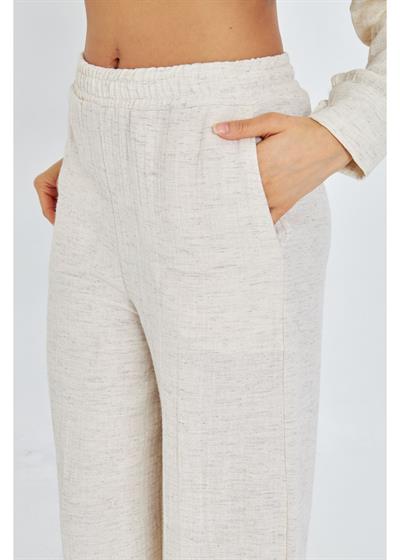 Beli Lastikli Yandan Cepli Müslin Keten Görünümlü Pantolon 