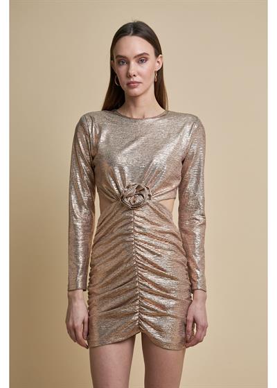 Beli Pencereli Büzgülü Elbise 