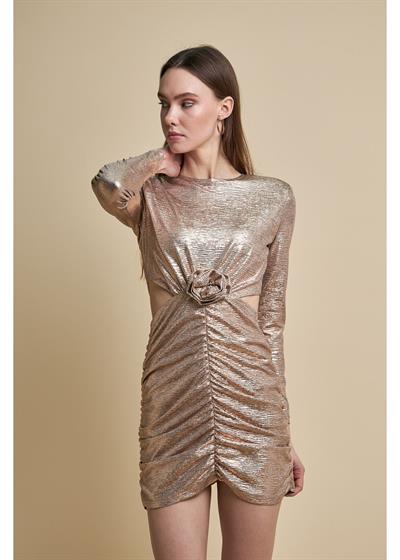 Beli Pencereli Büzgülü Elbise 