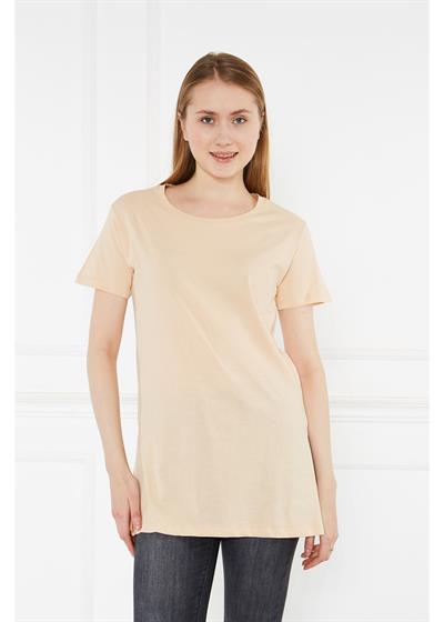 Bisiklet Yaka Kısa Kol Yırtmaçlı T-Shirt
