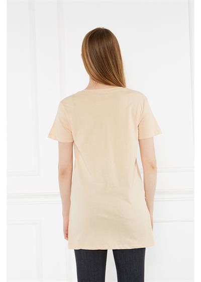 Bisiklet Yaka Kısa Kol Yırtmaçlı T-Shirt