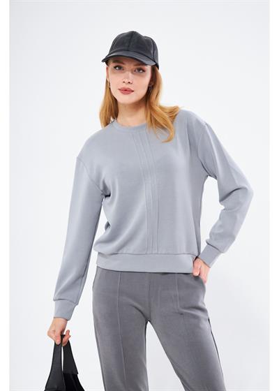 Bisiklet Yaka Uzun Kol Modal Sweatshirt 