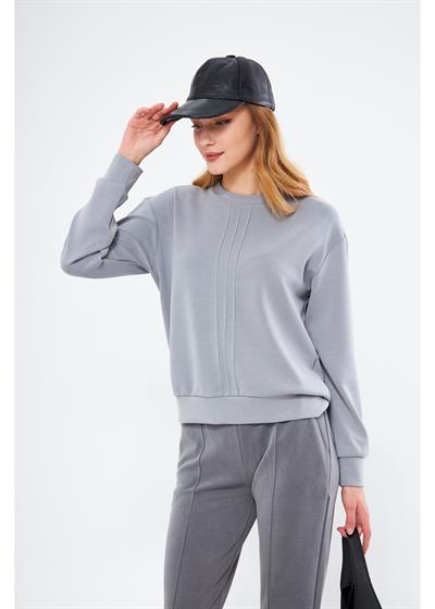 Bisiklet Yaka Uzun Kol Modal Sweatshirt 