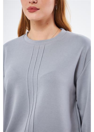 Bisiklet Yaka Uzun Kol Modal Sweatshirt 