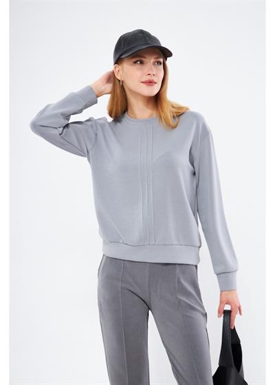 Bisiklet Yaka Uzun Kol Modal Sweatshirt 