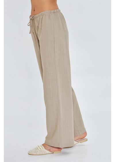 Bol Paça Keten Görünümlü Pantolon 