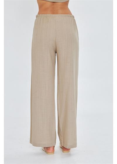 Bol Paça Keten Görünümlü Pantolon 