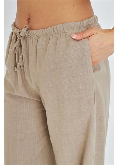 Bol Paça Keten Görünümlü Pantolon 