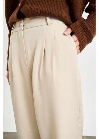 Bol Paça Önü Pileli Atlas Pantolon