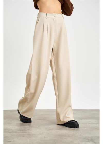 Bol Paça Önü Pileli Atlas Pantolon