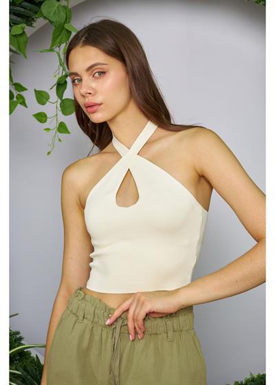 Boyundan Çapraz Bağlamalı Crop Top