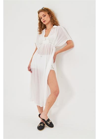 Büzgülü Açık Yaka Kimono 