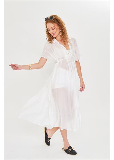 Büzgülü Açık Yaka Kimono 