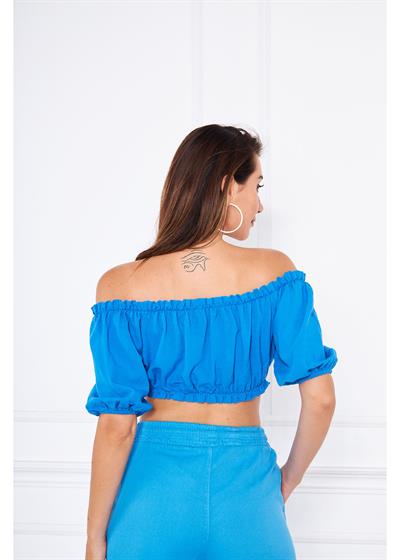 Büzgülü Keten Mini Bluz