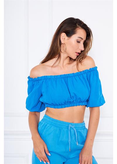 Büzgülü Keten Mini Bluz