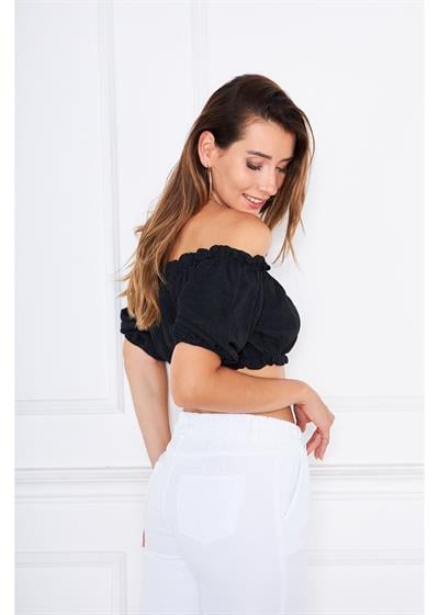 Büzgülü Keten Mini Bluz