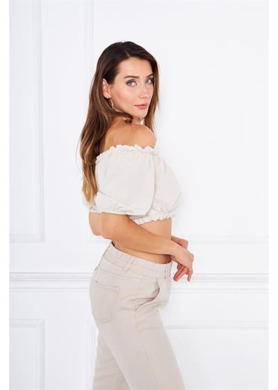 Büzgülü Keten Mini Bluz