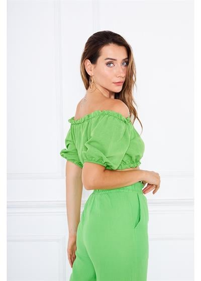 Büzgülü Keten Mini Bluz